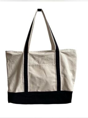 Classic Cream and Black Canvas Tote Bag